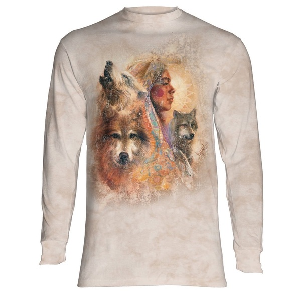 The Mountain Native American Unity Wolf Long Sleeve Tie Dyed Tee Size XL - Picture 1 of 3